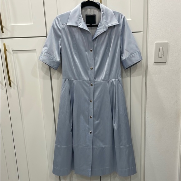 Ross Mayer Light Blue Satin Midi Button Up Dress Size 6 - Picture 5 of 16